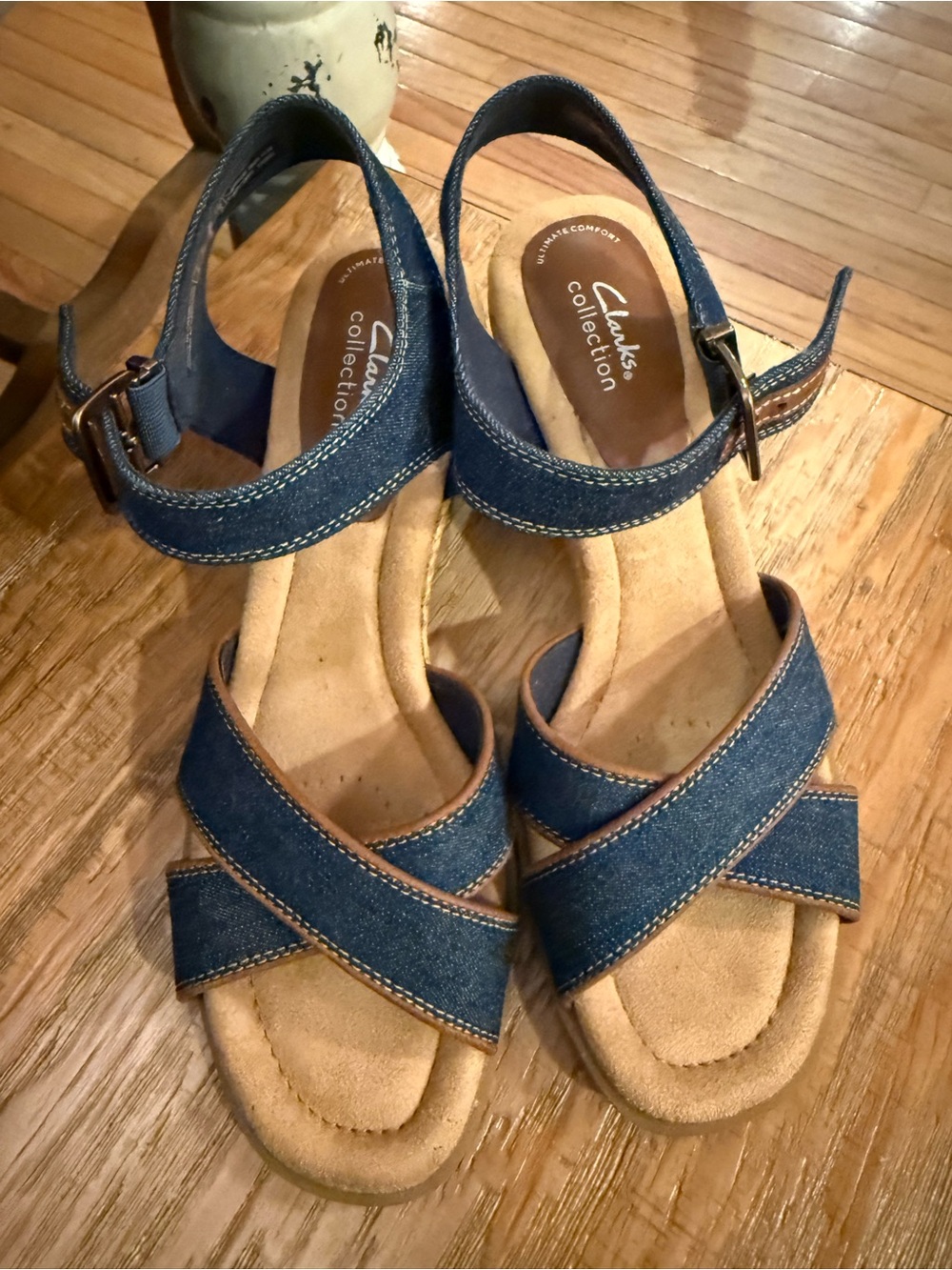 Clarks Blue Crisscross Denim Sandals